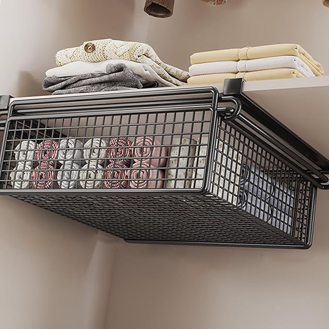 Cabinet Organizing Bin Under Shelf Storage Basket Hanging Pullout Drawer Multifunction Bedroom Clothing Pull Out Basket Rust Closet Storage