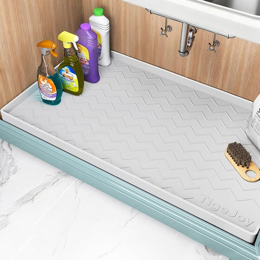 TigeJoy 28" x 19" Under Sink Mats for Kitchen Waterproof, Leak-Proof Silicone Mat Sink Protector and Cabinet Liner, Kitchen Essentials Organizer and Storage, Boot or Shoe Tray, Pet Feeding Mat