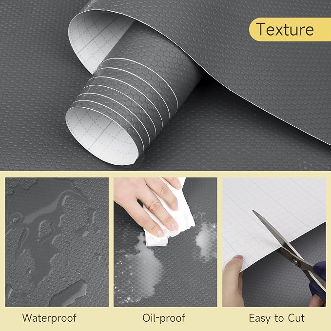 WochiTV Adhesive Shelf Liner 11.8 X 59 Inches Peel and Stick Kitchen Liner for Cabinets, Drawers Removable Protector Mat Waterproof Contact Covering for Dresser Pantry Countertops Shelves, Gray