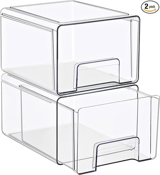Sorbus Large Clear Stackable Storage Drawers – 2-Pack Plastic Organizer Bins with Handles – Pull-Out Stackable Drawers for Bathroom Closet, Medicine, Cabinet, Pantry Storage, Baby Bottle Organizer