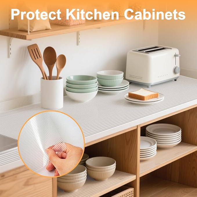 FEXIA Shelf Liners for Kitchen Cabinets Non-Slip Drawer Liner 12 Inches x 20 FT x 2 Rolls Waterproof & Oil-Proof Non Adhesive Durable Material Contact Paper for Cabinets Fridge Liner for Shelves