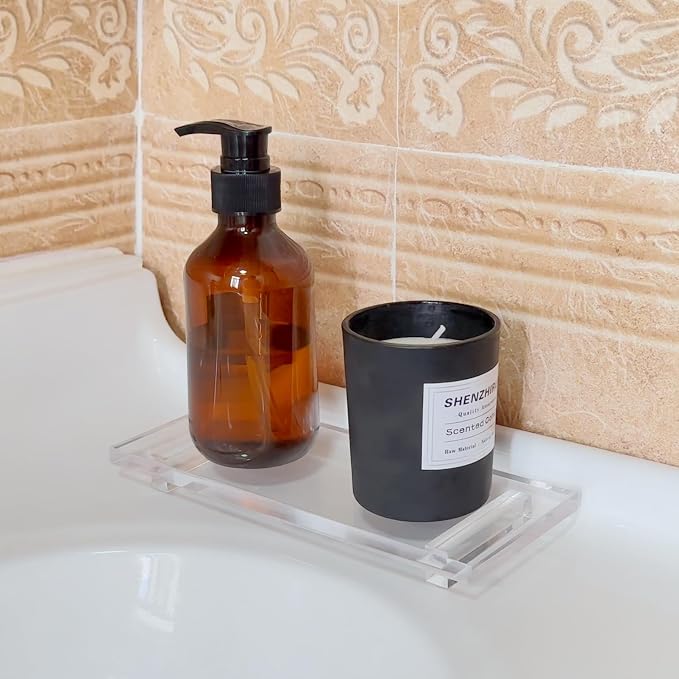 Pedestal Soap Dish Tray Acrylic Riser Stand for Kitchen Bathroom, Clear