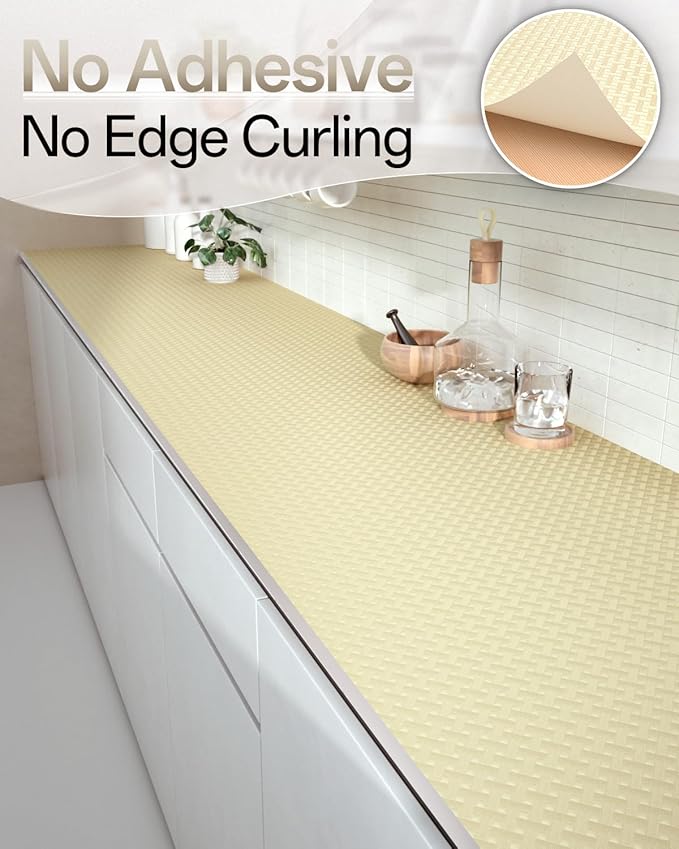 Shelf and Drawer Liner for Kitchen Cabinet, Non-Adhesive 12in x 120in Waterproof Contact Paper Refrigerator Liners Thickened Durable EVA Material Non Slip Mat for Dresser Cupboard Pantry Protector