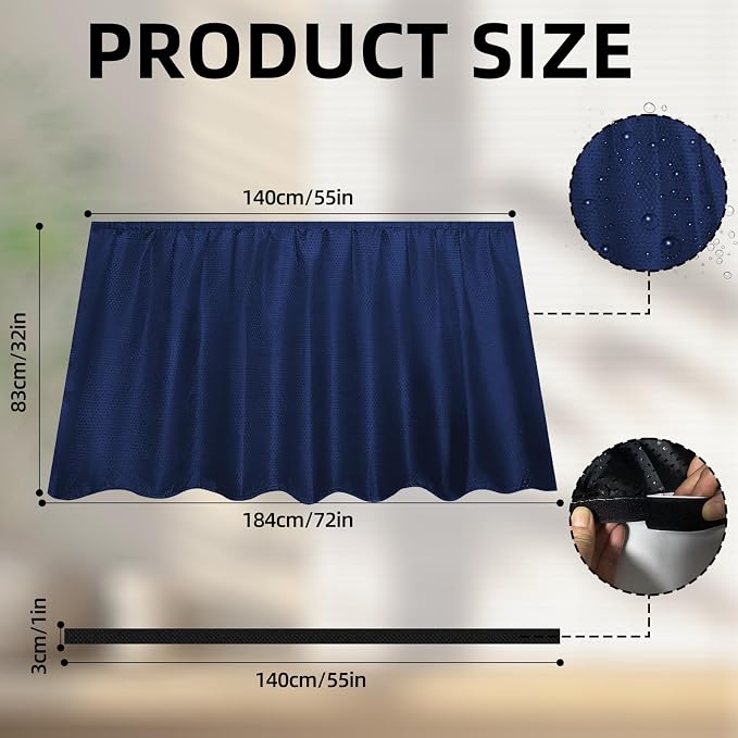 Fabric Sink Skirt Waterproof Self-Adhesive Bathroom Sink Skirt Diamond Stitch Design, 55 x 32 Inches, Adds Under Sink Storage (Dark Blue)