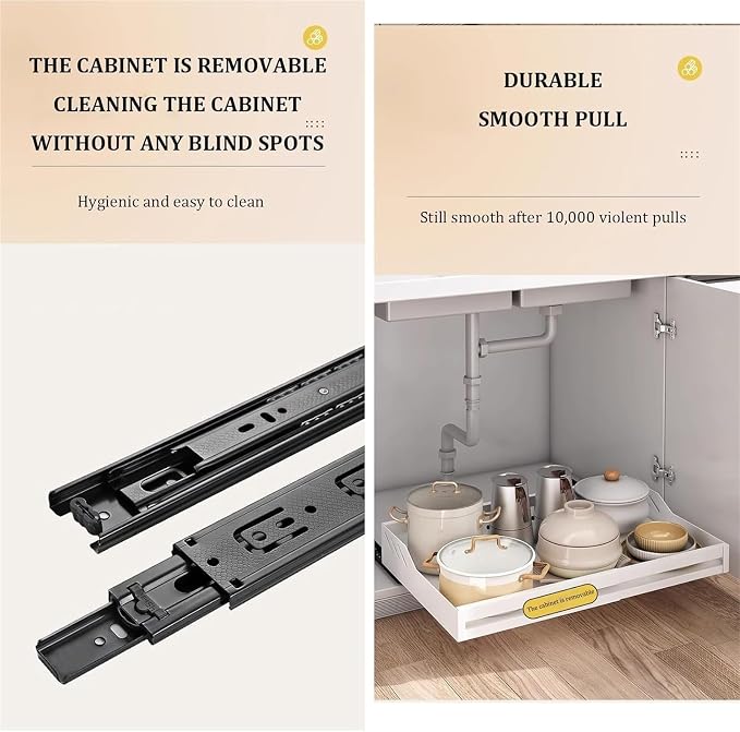 Pull out Cabinet Organizer,Under Sink Organizer, Home Office Organization Hidden Storage Pantry Shelf,No Need Drill and Nailing,for Kitchen Cupboard Cabinet.(Black)