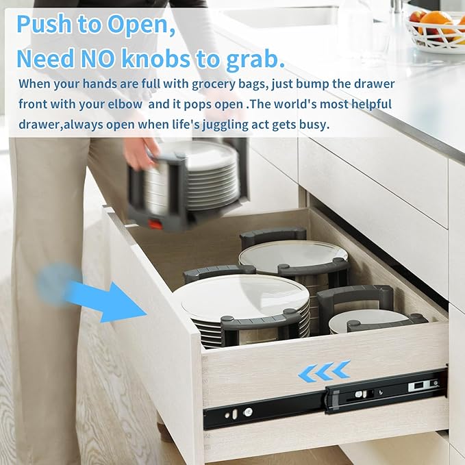Push to Open Drawer Slides 5 Pairs Full Extension 12 14 16 18 20 22 24 inch Side Mount Pull Out Kitchen Cabinet Rails Bracket Replacement Ball Bearing Tracks kit Guide Runner 100 LB Capacity