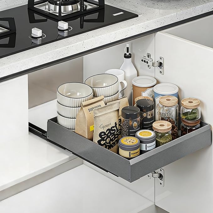 Blind Corner Cabinet Pull Out Organizer, Slide Out Kitchen Cabinet Organizer, Space Aluminum Pullout Shelves for Corner Cabinet, Under Sink Pull Out Storage for Pots and Pans