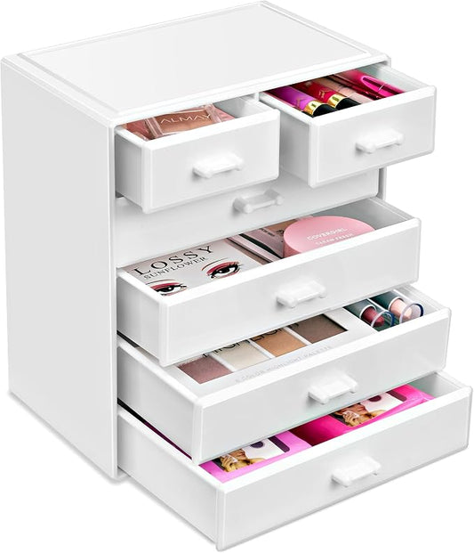 Sorbus Acrylic Makeup Organizer - Organization and Storage Case for Cosmetics Make Up & Jewelry - Large Makeup Organizer for Vanity, Bathroom, College Dorm, Closet, Desk (4 Large, 2 Small Drawers)