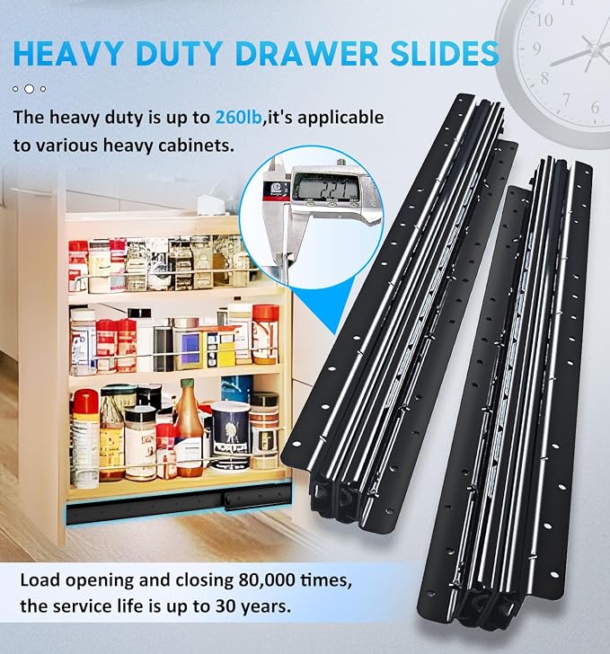 Undermount Heavy Duty Drawer Slides Rail Bottom Mounted Full Extension Hidden Drawer Runners Ball Bearing Glides Staircase Cupboard Cabinet Wardrobe