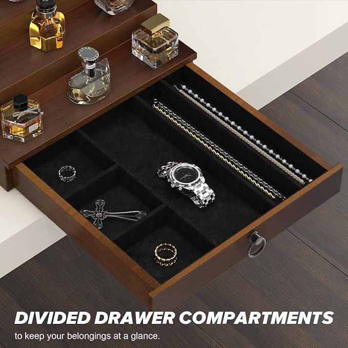 upcessory Cologne Organizer for Men, 5 Tier Black Wood Perfume Organizer with Felt Lining Drawer and Hidden Compartment, Perfume Display Holder, A Gift for Men