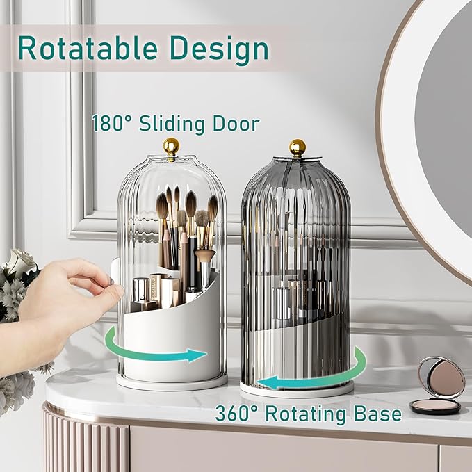 GAXmi Makeup Brush Holder with Lid Rotating Cosmetic Organizer, Transparent | 360 Rotation, Waterproof, Dustproof, Moistureproof