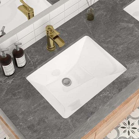 Mocoloo Undermount Bathroom Sink 20 x 15 Rectangle Porcelain White Ceramic Bathroom Sink 7 1/2 Inch Deep with Overflow Drain Lavatory Vanity Sink Under Mounted the Counter