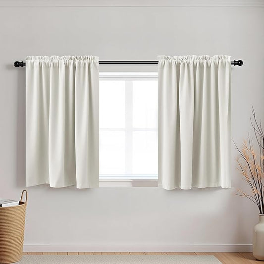 KOUFALL Kitchen Curtains Cafe Curtain Tiers Short Blackout Small Curtains for Bathroom Window Wide 18 X 30 Length Cream White Beige