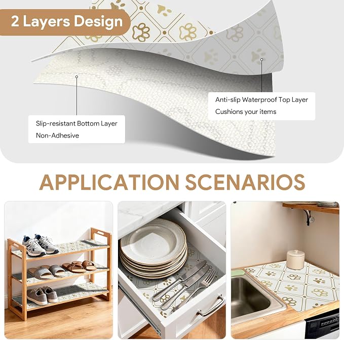 Shelf and Drawer Liner for Kitchen Cabinets 10Rolls*12'' X 120'' Non Adhesive Shelf Paper Strong Grip Anti Slip Cabinet Liners for Shelves, Oil-Proof Waterproof Cupboard Liner