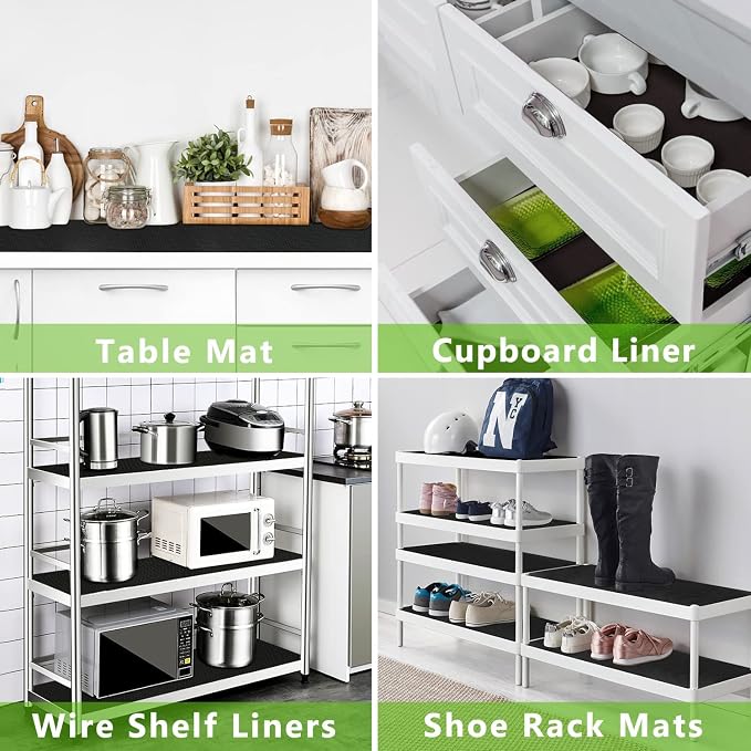 WochiTV Shelf Liner for Cabinets, Drawer 23.6 Inch x 20 Feet, Non Adhesive EVA Plastic Waterproof Protectors Mats for Kitchen, Pantry, Bathroom Closet, Cupboard, Black