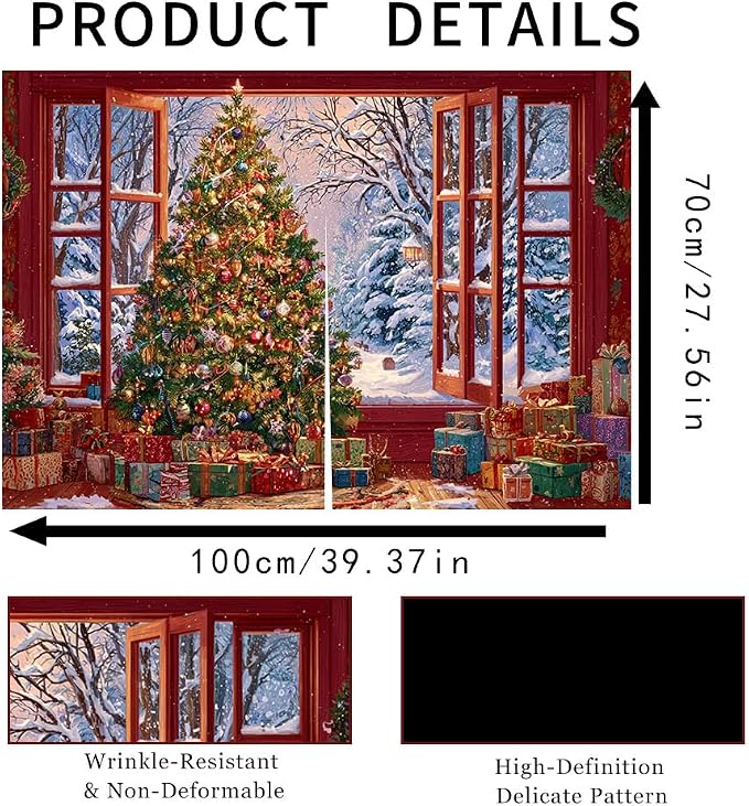 Self Adhesive Open Window View Cabinet Curtain for Mother's Day, 39x28 Inch Festive Tree Under Sink Skirt No Drill, Spring Cleaning Kitchen Decor, Hook and Loop Laundry Valance