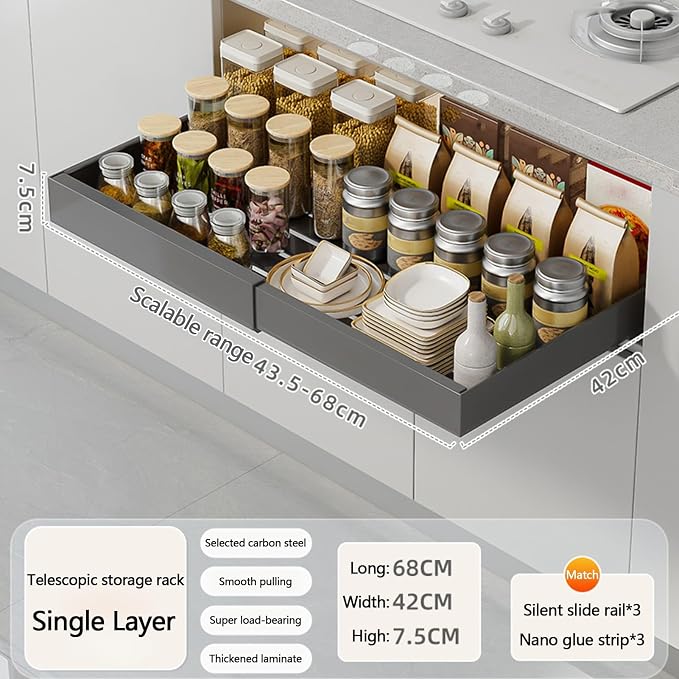 Pull Out Drawers for Cabinets Pull Out Cabinet Organizer Pull Out Drawers Storage Shelves for Kitchen Cabinets Adjustable Width Pull Out Drawer No Drilling and NAI
