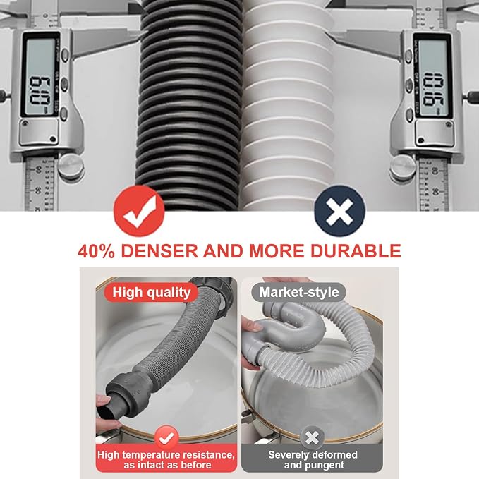 1-1/2" Flexible Sink Drain Pipe, Expandable Drain Hose, Adjustable Under Sink Drain Extension Tube 10" to 24.4", Thickened PP Sink Drain Replacement Hose for Kitchen Bathroom RV Sink, 2 Pack