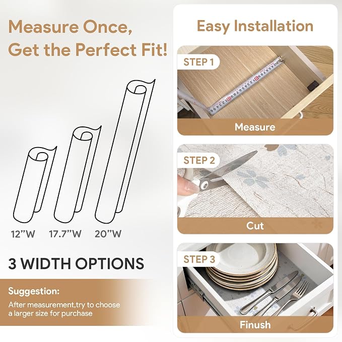 Non Adhesive Shelf Liner 5Rolls*17.7'' X 96'' Drawer Liner for Kitchen Cabinets, Waterproof Shelf Liners Durable Anti-Slip for Kitchen Cabinets Cupboard Liner