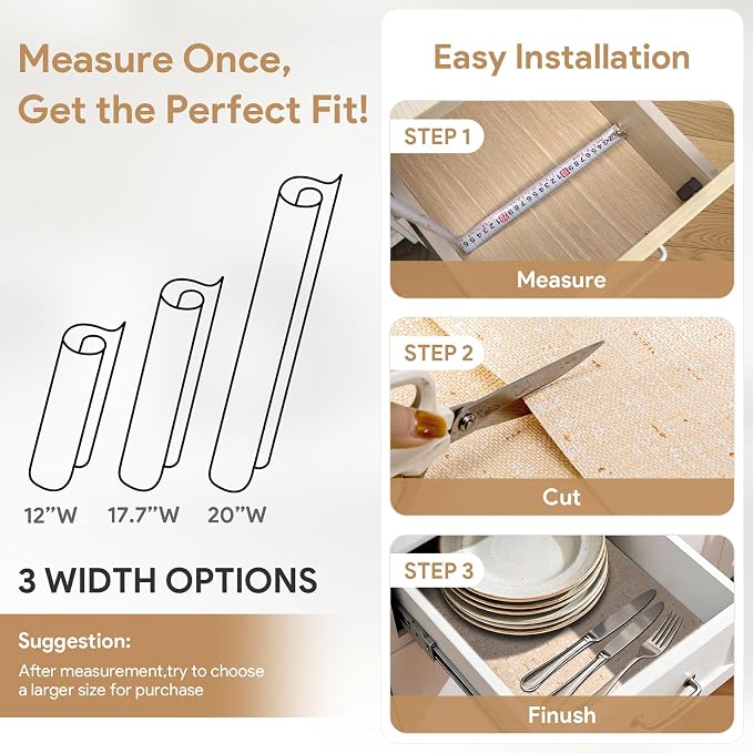 17.7'' X 96'' Shelf Liners Drawer Liner for Kitchen Cabinet Non Adhesive, Strong Grip Anti Slip Cabinet Liners for Shelves, Oil-Proof Waterproof Cupboard Liner
