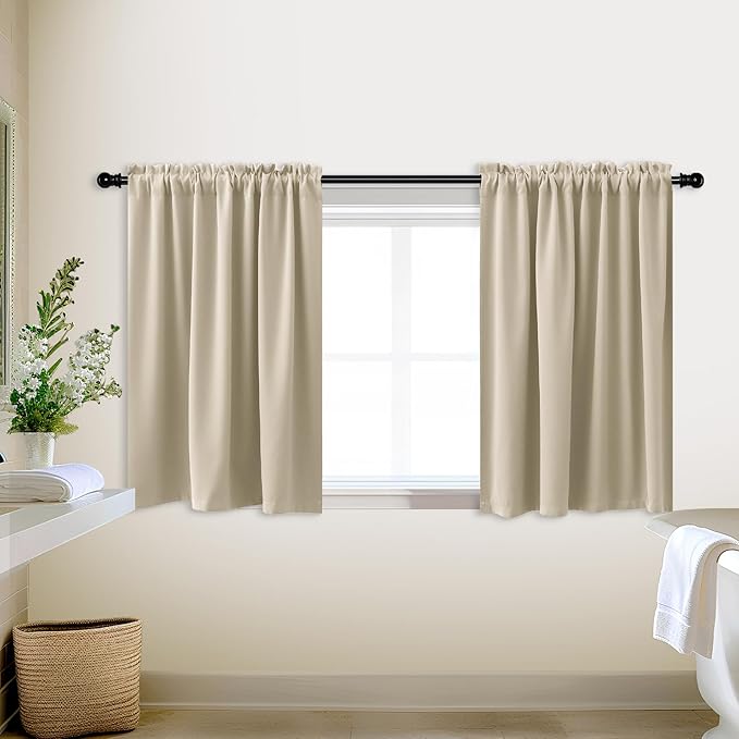 KOUFALL Biscotti Beige Kitchen Curtains 18x36 Inch Length Set of 2 Pack Rod Pocket Short Curtains for Small Bathroom