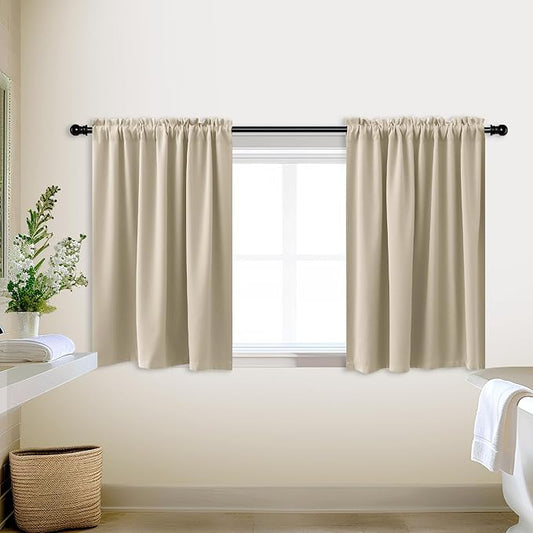 KOUFALL Biscotti Beige Kitchen Curtains 18x36 Inch Length Set of 2 Pack Rod Pocket Short Curtains for Small Bathroom