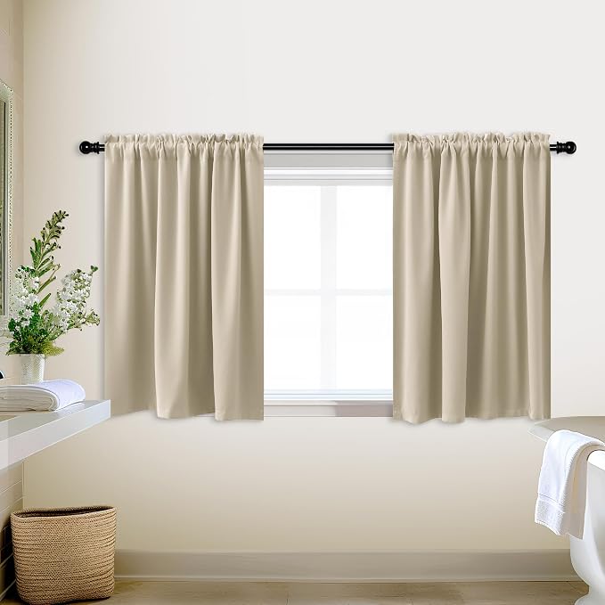 KOUFALL Biscotti Beige Short Curtains for Bedroom 2 Panels Set Blackout Curtains for Small Windows Boys Room Width 18x24 Inch Length
