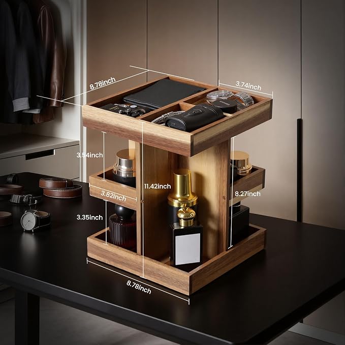 EXIN DECHEN Cologne Organizer for Men,Cologne Stand,3 Tier Wooden Perfume Shelf with Rotate,Desk Organizer,Gift for Dad From Wife,Husband Boyfriend Birthday Gift Ideas,Fathers Day Gift for Men