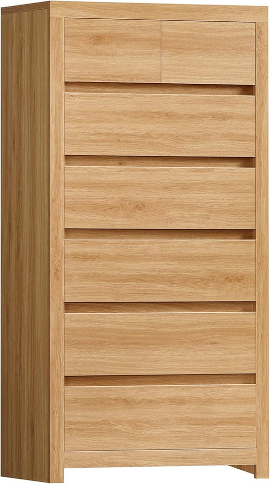 TEENFON 51.6" Tall Dresser for Bedroom with 7 Drawers, Modern Dressers & Chests of Drawers with Metal Handles, Wooden Dresser TV Stand, Bedroom Dressers, for Bedroom, Hallway, Natural