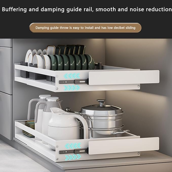 Upgraded version Pull Out Cabinet Organizer, Kitchen Sliding Shelf Under Sink Shelf, No Need Drill, kitchen cabinets, Expandable Drawer Shelves, Telescopic range 47~82cm (42cmX47-82X7cm)