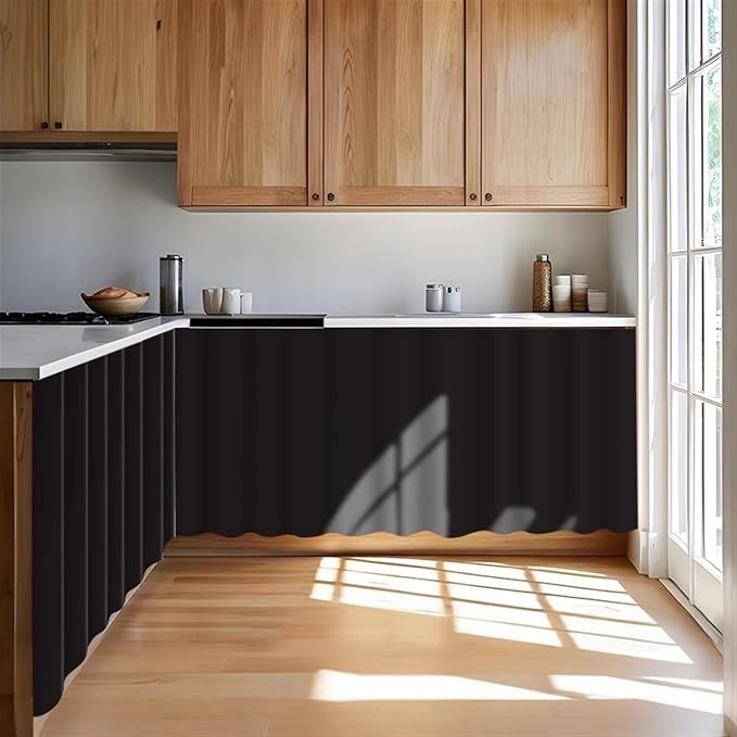 Under Sink Curtain for Closet, Privacy Short Cabinet Curtain Self Stick Adhesive Desk Skirt for Kitchen Classroom, Dark Grey, 28" W x 20" L