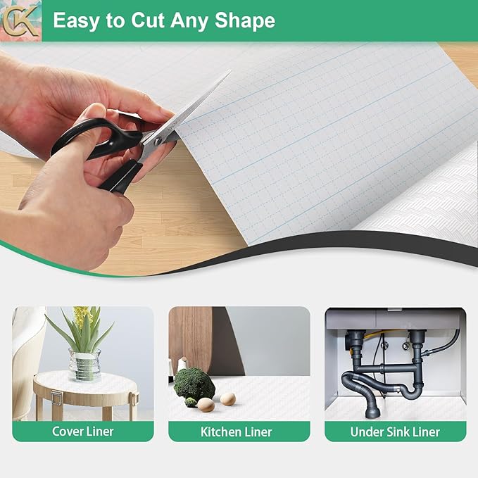 Self-Adhesive Shelf Liner Kitchen Liner, Waterproof Backed Paper Easy Peel and Stick Contact Liner Without Residue for Decor Your Desk Surface, Kitchen Countertops (White, 23.6 x 236.2 inches)