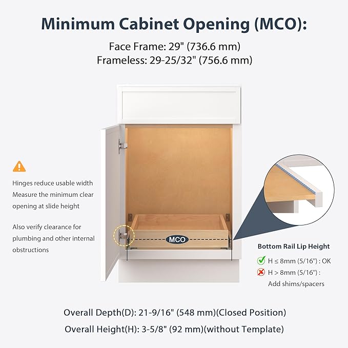 Pull Out Drawers for Cabinets - Birch Wood Pull-Out Drawer 29" W x 21" D - Soft Close Slide Out Shelves for Kitchen Cabinets & Pantry Cabinet Organizer, Heavy Duty, Full-Extension