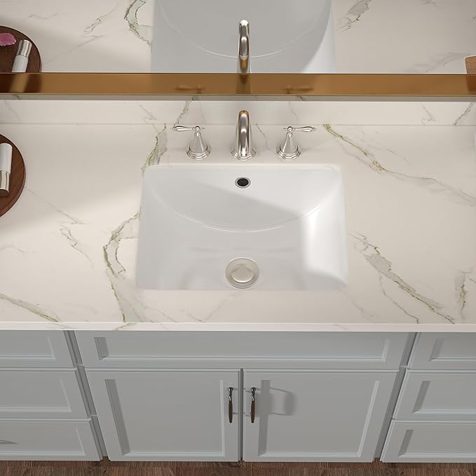Lordear Undermount Bathroom Sink 18x14 Inch White Rectangle Porcelain Ceramic Vessel Sinks Deep Basin with Overflow Lavatory Vanity Sink Mounted Under the Counter