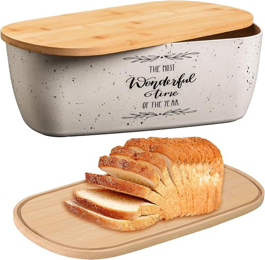 Bread Box For Kitchen Countertop,Bread Box with Cutting Board Lid Made with Bamboo Fiber,Bread Container Holder Keeper Keep Fresh I14.4x8.3x5.6 in……