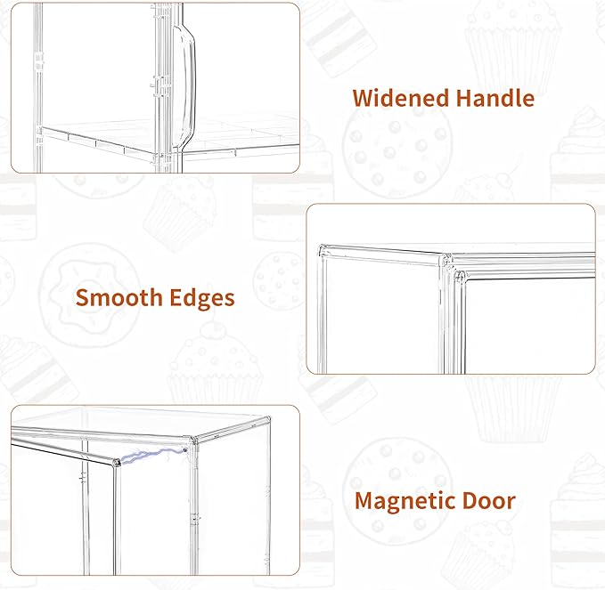 SANKEU Pastry Display Case,Bread Box for Kitchen Countertop,3 Layers Adjustable Clear Bread Storage with Magnetic Door Small Bakery Pastry Display,1 Pack