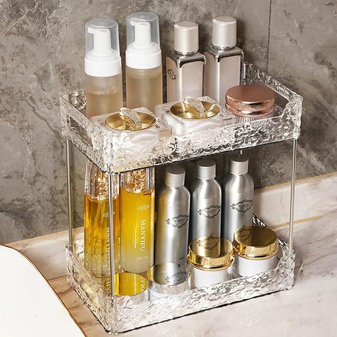 Bathroom Counter Organizer, Makeup Perfume Organizer Storage for Coutertop Bathroom Vanity Sink Desk Office Kitchen Tool (Crystal Clear, 2-Tier)