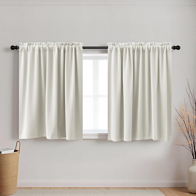 KOUFALL Cafe Curtains 36 Inch Length for Kitchen,Farmhouse Semi Blackout Boho Small Window Curtains for Bathroom Bedroom 34x36 in Long Cream Beige