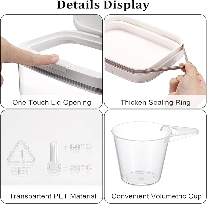 Kokone Flour Storage Container Airtight Rice Container for Kitchen Plastic Rice Dispenser with Lid & Cup Practical Food Storage Container for Grain Sugar Oatmeal Laundry Pods Dishwasher Pods