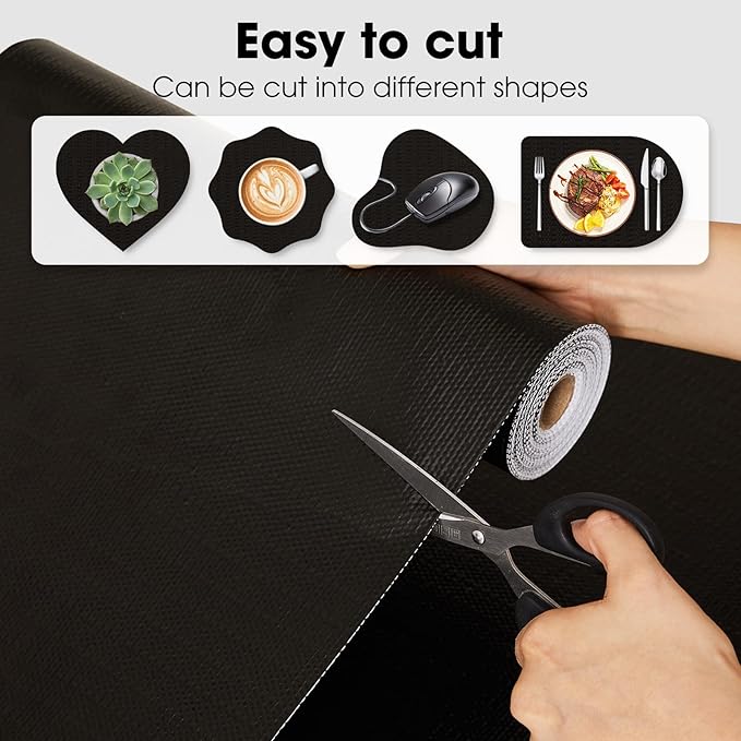 Drawer and Shelf Liner, Non-Slip Kitchen Cabinet Liners Non-Adhesive Thick Strong Grip Waterproof Washable Mats Protect Dresser Shelves Cupboard Bathroom Cabinets, Black, 12 in X 10 FT