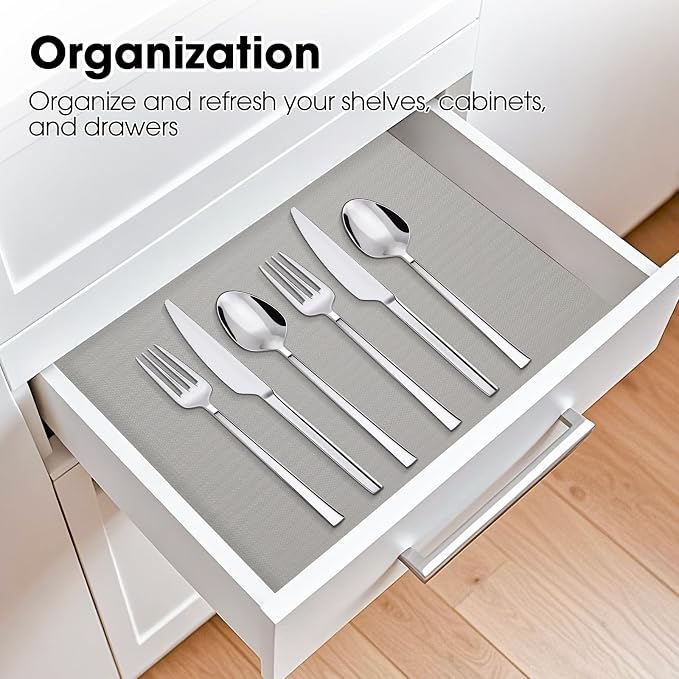 Drawer and Shelf Liner, Non-Slip Kitchen Cabinet Liners Non-Adhesive Thick Strong Grip Waterproof Washable Mats Protect Dresser Shelves Cupboard Bathroom Cabinets, Light Gray, 18 in X 20 FT