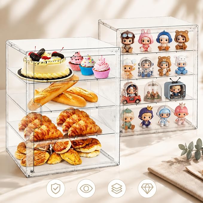 MEI NIAN Pastry Display Case,Bread Box for Kitchen Countertop,4-Layer Adjustable BreadBox, Large Capacity Bread Box for Home-baked Breads,Muffins,Bagel Storage Container, Bread Holder-2pcs