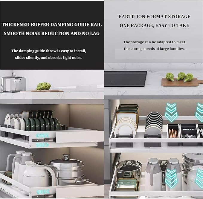 Pull out Cabinet Organizer,Under Sink Organizer, Roll out Storage Shelf Storage for Pantry,Extendable Drawer For Kitchen Storage,No Need Drill and Nailing,for Kitchen, Living Room, Home.(Black,ONE-32*