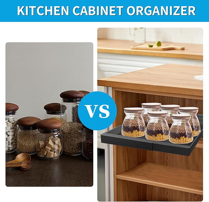 Pull Out Cabinet Organizer, 33 Lbs Capacity Heavy Duty Slide Outs Drawers, Multi-purpose Pull-Out Storage Organizers, No Drill Adjustable Slide outs Drawers for Kitchen, Pantry (Gray)