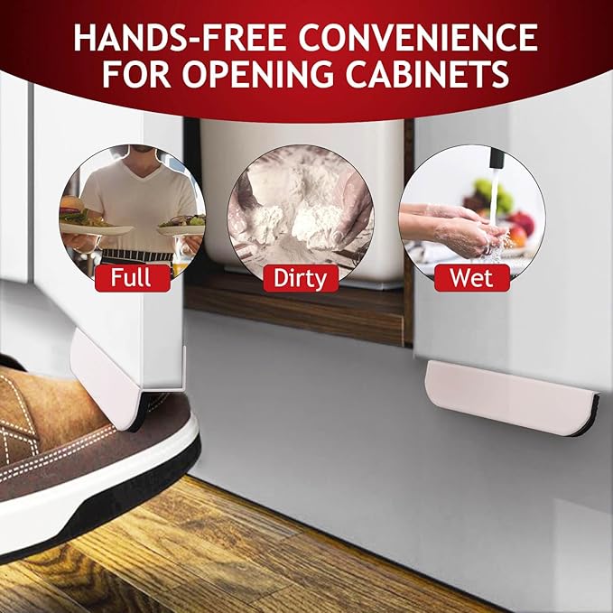 RVPEKUPE 1-Pack Under Cabinet Foot Pull with Adhesive and Screws, Hands Free Toe Foot Pull Opener for Kitchen Trash Cabinet Drawer, 4 Inch (White)