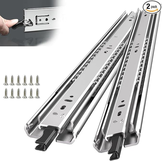SLIDEWAY Heavy Duty Locking Drawer Slides 1 Pair 12 14 16 18 20 22 24 32 40 Inch 150 Lbs Full Extension Ball Bearing Sliding Rails Cabinet Runners Tracks Tool Box Glides-38