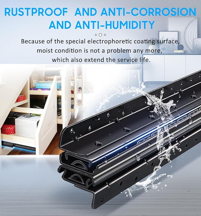 Undermount Heavy Duty Drawer Slides Rail Bottom Mounted Full Extension Hidden Drawer Runners Ball Bearing Glides Staircase Cupboard Cabinet Wardrobe
