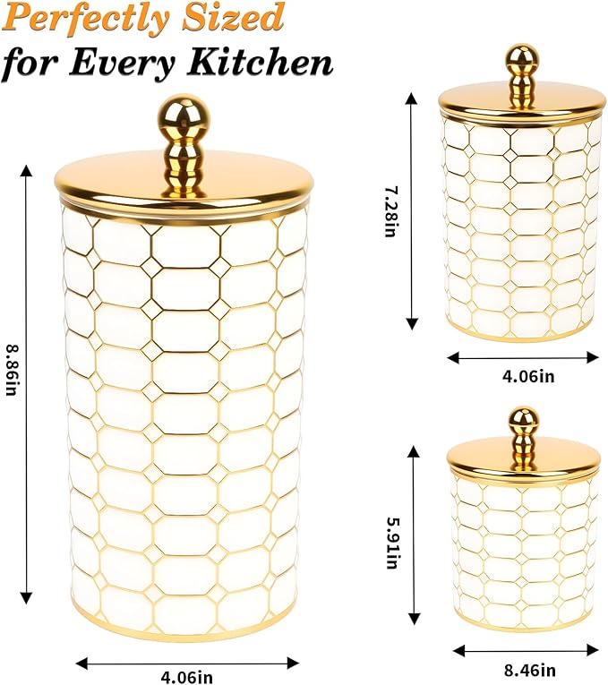 BigKing 3 Piece Plastic Canister Set for the Kitchen Counter - Sugar and Flour Containers with Airtight Lids for Countertops, Coffee and Tea Storage, Farmhouse Decor (Flat Lid)