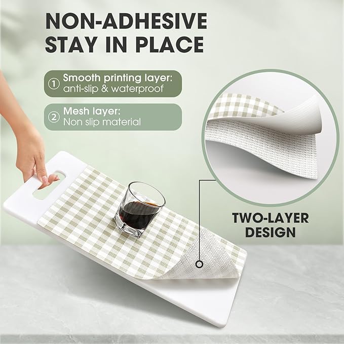 Drawer and Shelf Liner, Non-Slip Kitchen Cabinet Liners Non-Adhesive Thick Strong Grip Waterproof Washable Mats Protect Dresser Shelves Cupboard Bathroom Cabinets, Yellow Plaid, 18 in X 20 FT