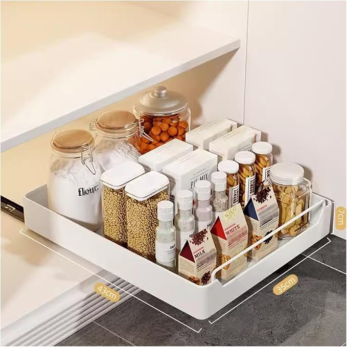 Pull Out Drawers for Cabinets Expandable Drawer Pull Out Drawer Kitchen for Gluing Kitchen Organizer Organizer No Drilling and Nailing Required Cabinet Organizer, 43*35*7cm